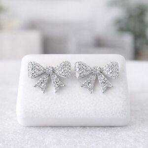 Moissanite 0.75CTW NWT 925 Silver Bow Earrings